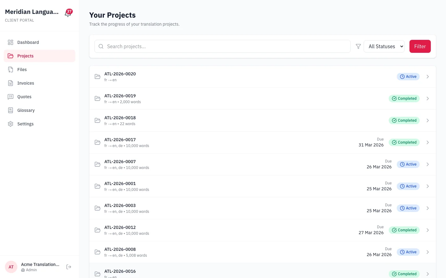 Screenshot of Client Portal