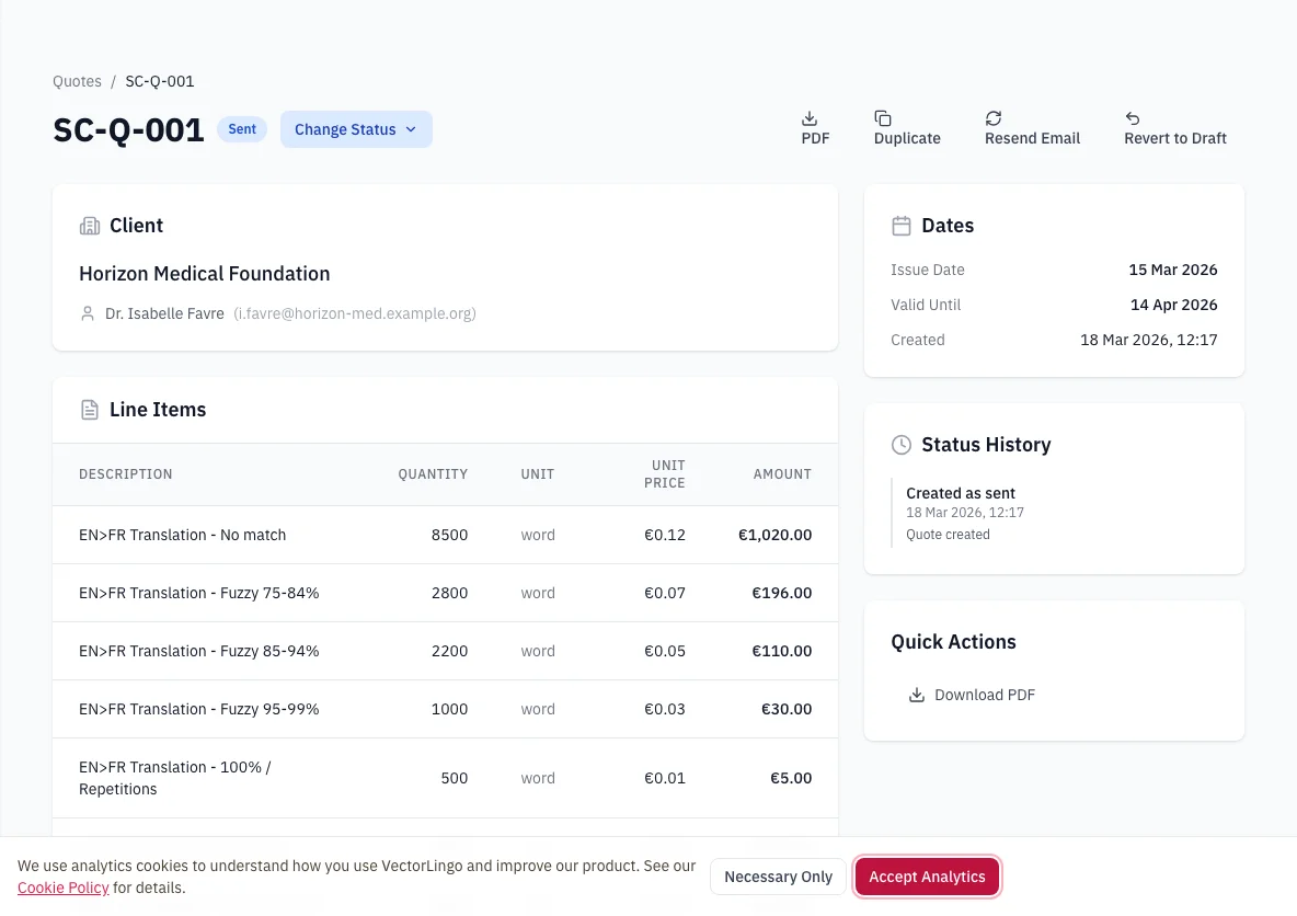 Screenshot of Quote Builder with CAT Analysis