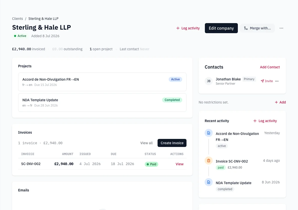 Screenshot of Client Management