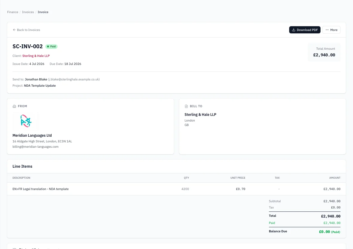 Screenshot of Invoicing