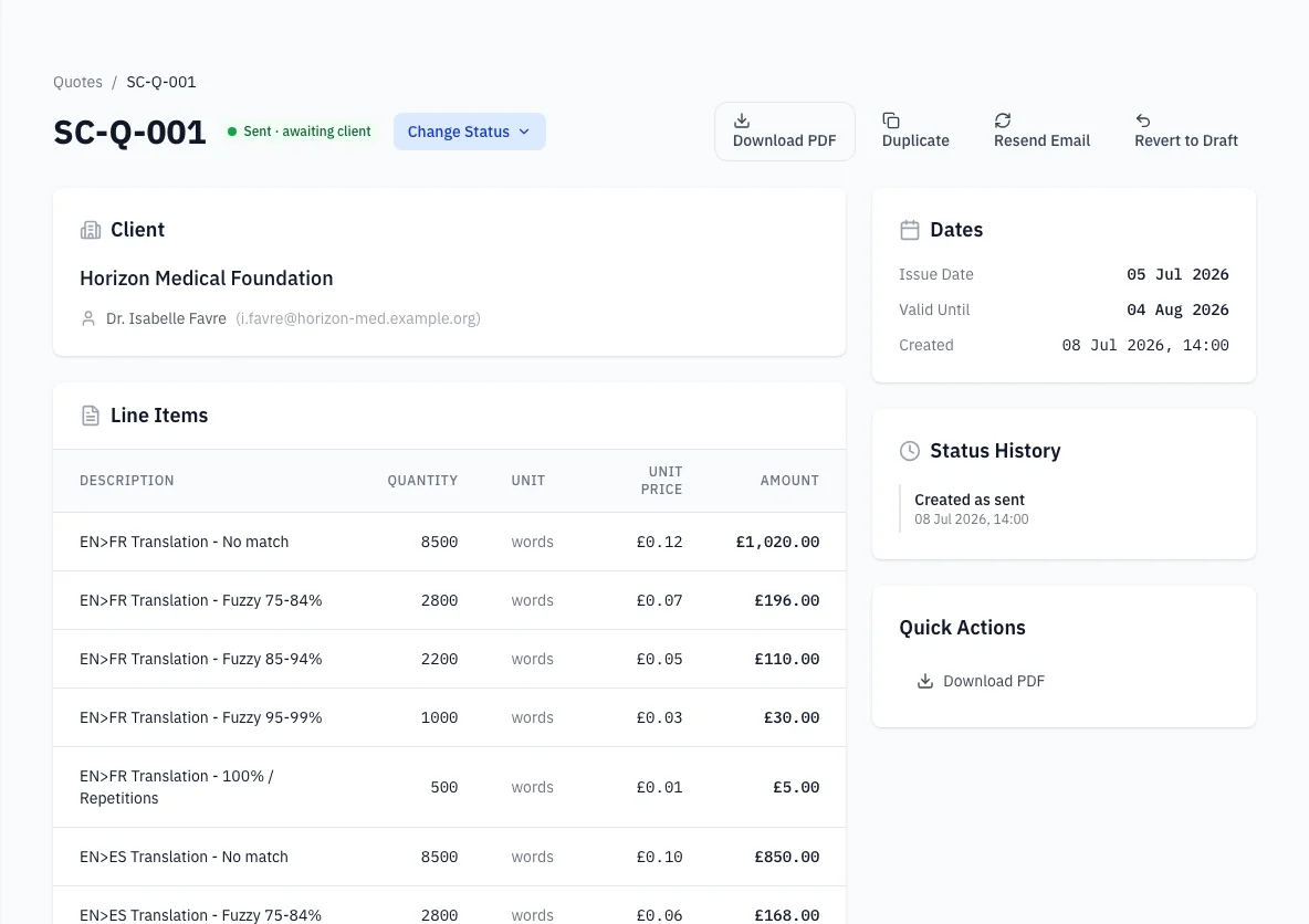 Screenshot of Quote Builder with CAT Analysis
